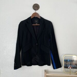 Smythe Les Vestes Women's Black Linen Single Button Black Blazer Blue Stripe